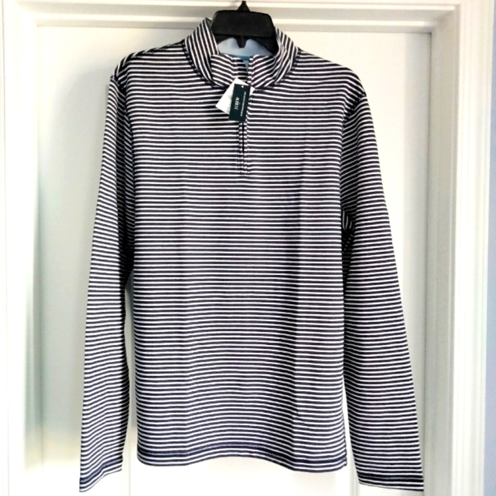 NWT M J.Crew Factory Performance Half-Zip Blue and White Striped Shirt NEW